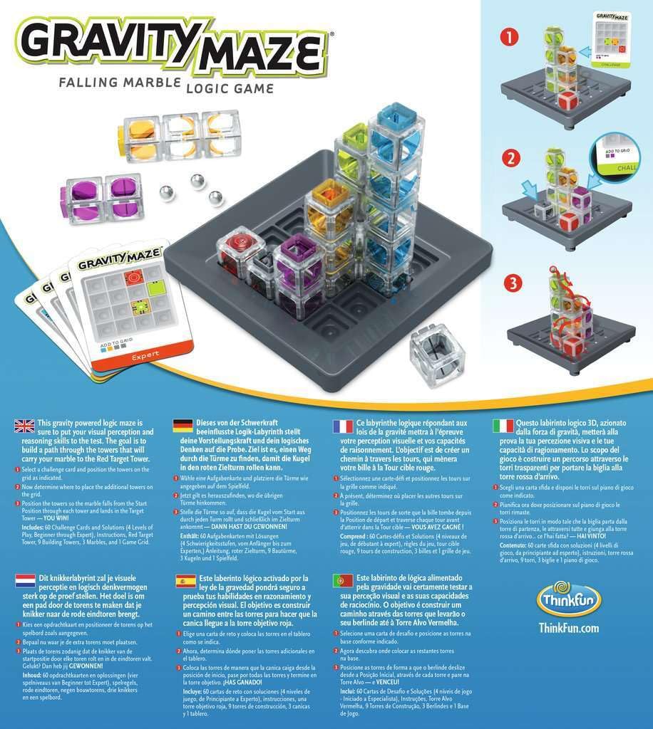 ThinkFun - Gravity Maze, Juegos de Mesa Niños 8 Años o Más, Rompecabezas Niños, Juego Mesa 60 Desafíos, Circuito Canicas, Laberinto de Lógica, Juegos Educativos