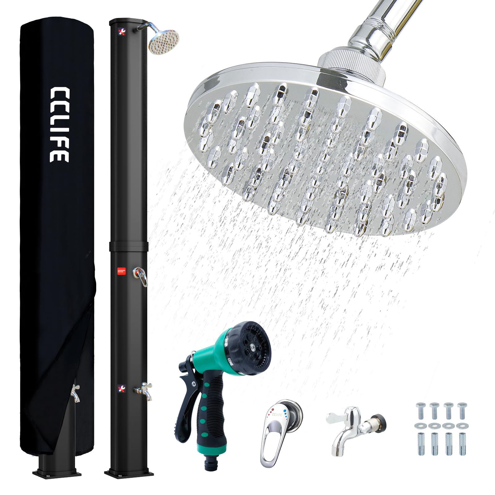 CCLIFE Solardusche und Handbrause 35L Solar Gartendusche Pooldusche Regendusche Außendusche Pooldusche Garten Brause warmes Wasser