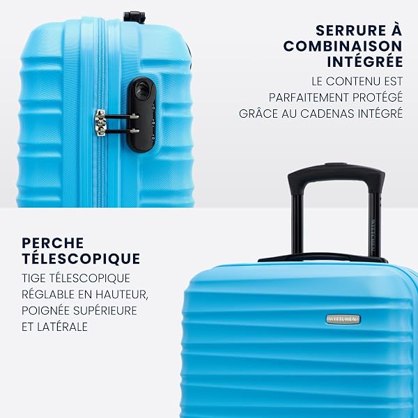 WITTCHEN Valise de Voyage Valise Moyenne Valise à roulettes ABS Trolley 4 roulettes Spinner Serrure à Combinaison Poignée télescopique Groove Line Taille L Bleu Air France/Easyjet/Transavia France - 5