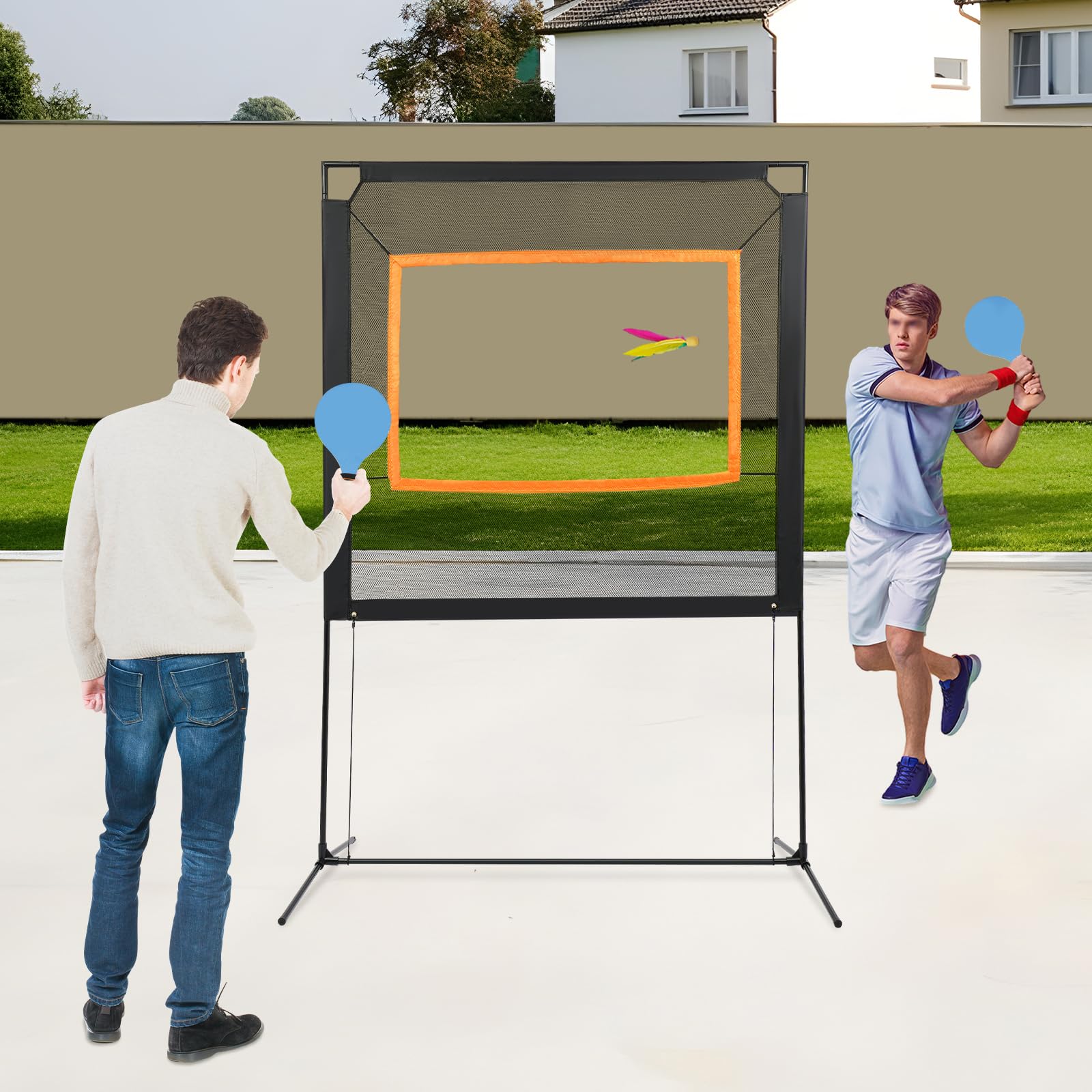 Pickleball Set mit Netz und PaarSchläger für Familienspiele | Modern, Schwarz+Blau, Oxford-Gewebe, 2 In 1, für Strand/Garten/Zuhause