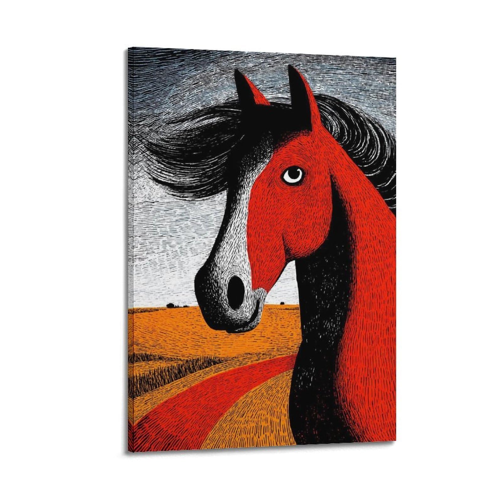 Xkuga Boys Frame-Style Landscape Poster Folk Horse Red Animal Portrait Modern Modern Decorative Canvas Prints - Ideal Wall Art For Family, Man Cave, Game Room, & Girls Bedroom 20X30inch(50X75cm)