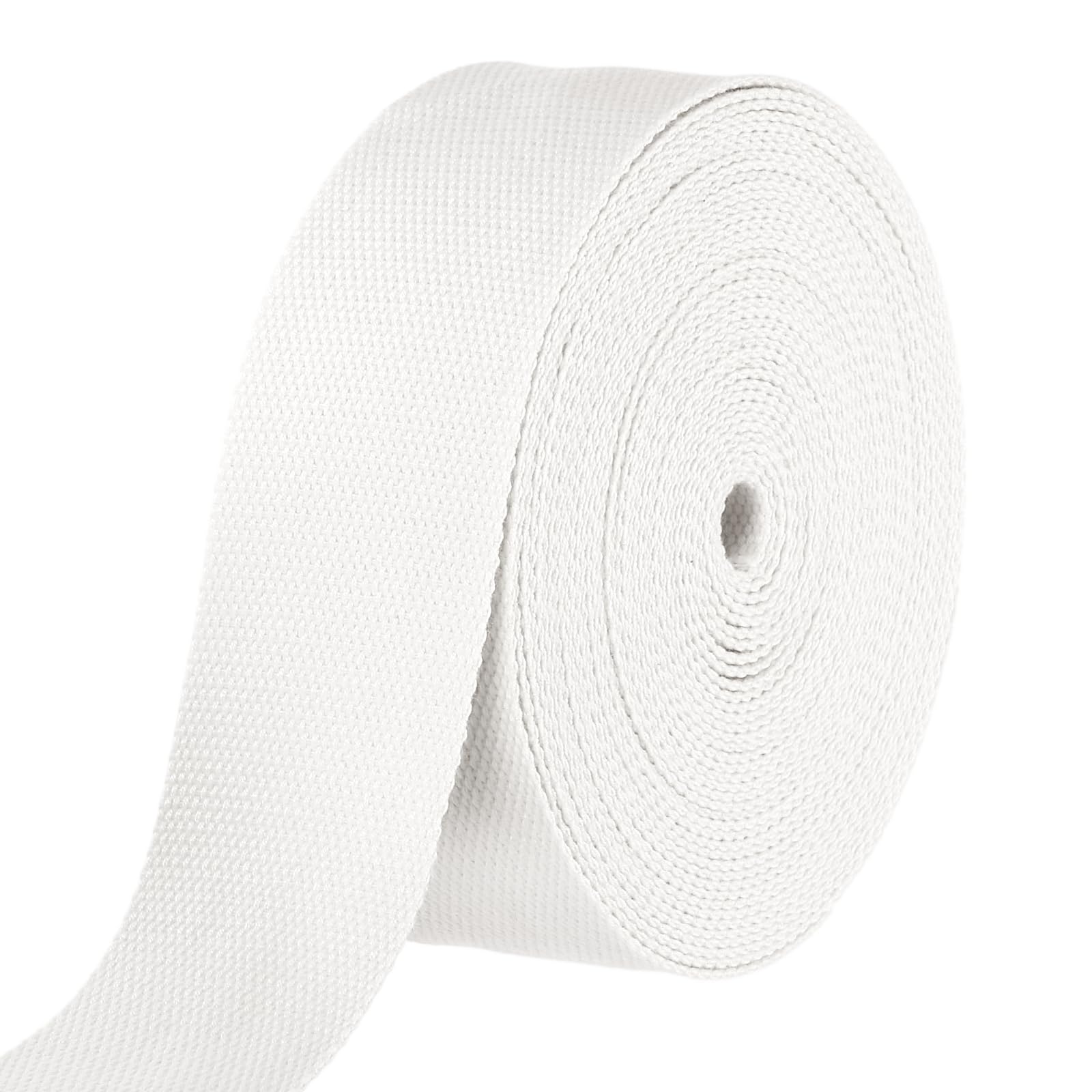 sourcing map Cotton Webbing 50mm x 10m (W x L) Polyester Cotton Weave Webbing Strap Twill Tape Ribbon for Art and Crafts Webbing Tote Bag Handles Cloth Belt Making Outdoor Supplies, White