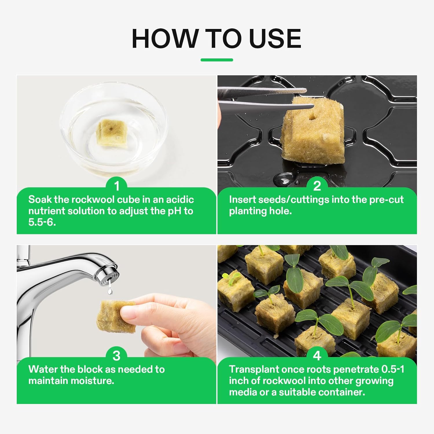 VIVOSUN 72 Rockwool Cubes & Net Pots Set for Hydroponics, 1.2” x 1.2” x 1.6” Cubes, 72 Plugs & 72 2” Net Cups for Hydroponic Growing, Seed-Starting, Cloning, Tower Gardens (Pack of 2)