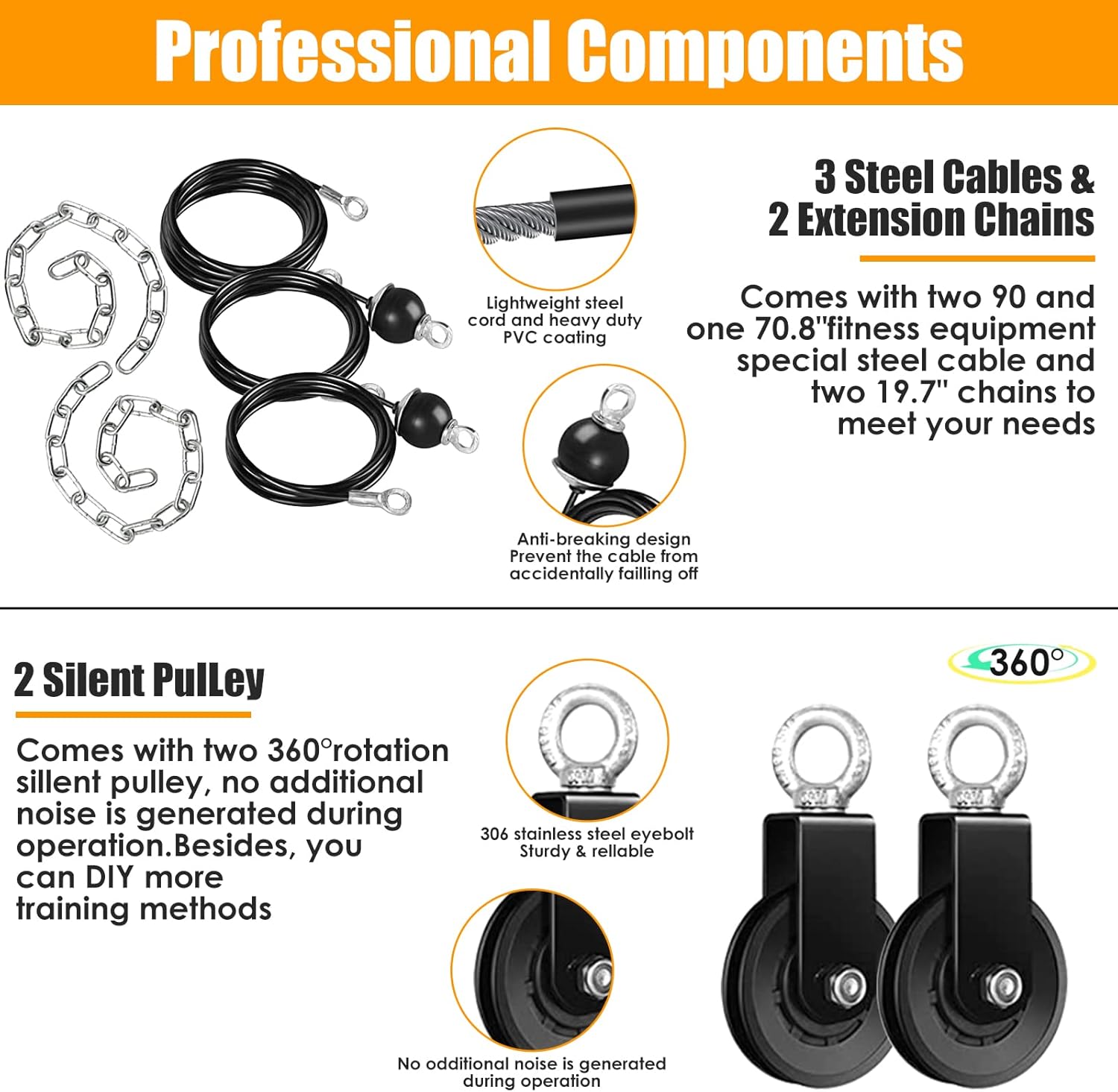 Cable Weight Pulley System for Gym, Upgraded Cable Pulley Attachments for Gym Biceps Curl, Arm Workouts, Triceps with 2 Pulley, LAT Pull Down Bar, Weight Pulley System Home Gym Add On Equipment