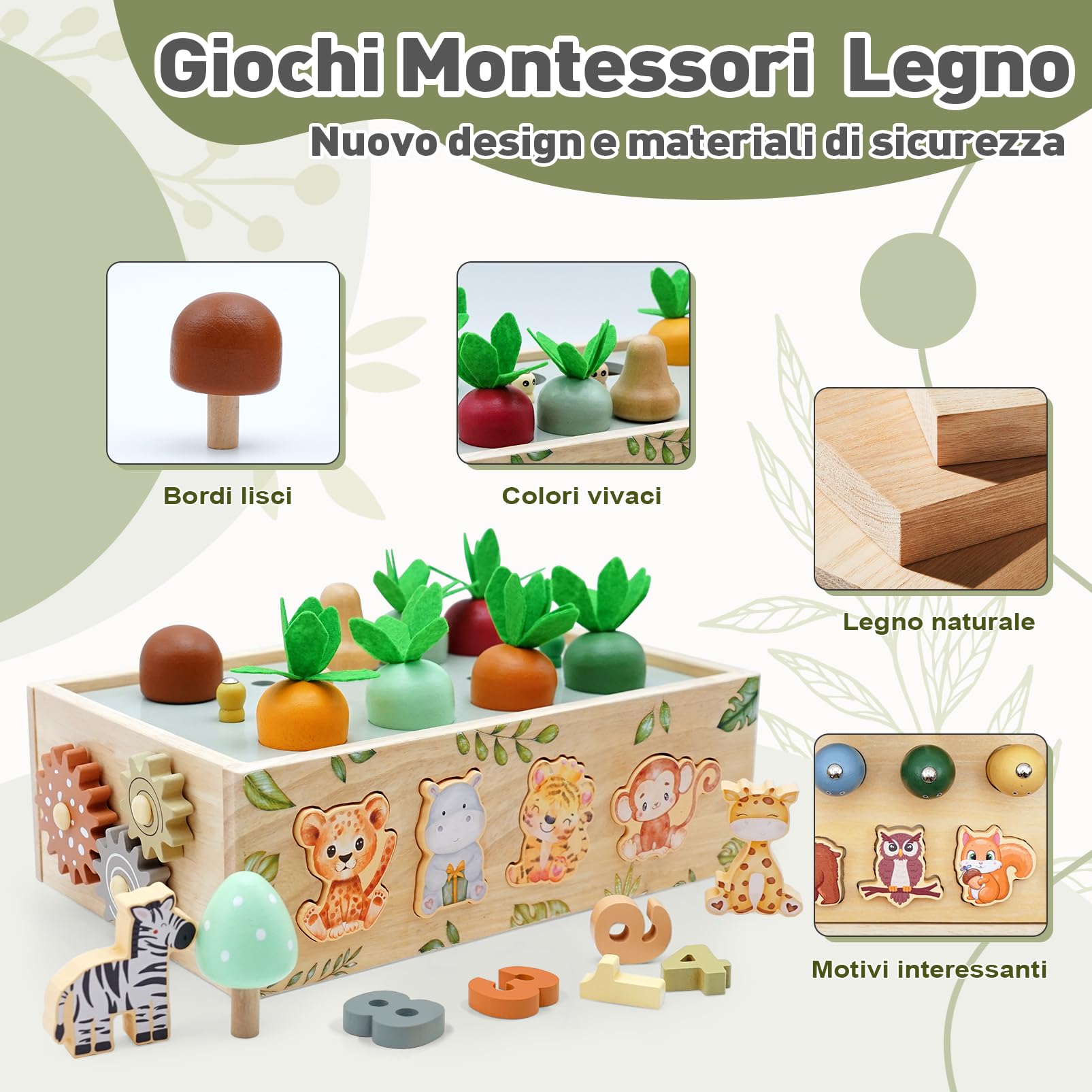 Almaxi Giochi Montessori 1 2 3 Anni, 9 in 1 Giochi di Legno per Bambini 1 Anno, Giocattoli Bambini 123 Anni Montessori Maschio Femmina, Giochi Educativi 1 2 3 Anni Legno, Regalo Bambino Bambina