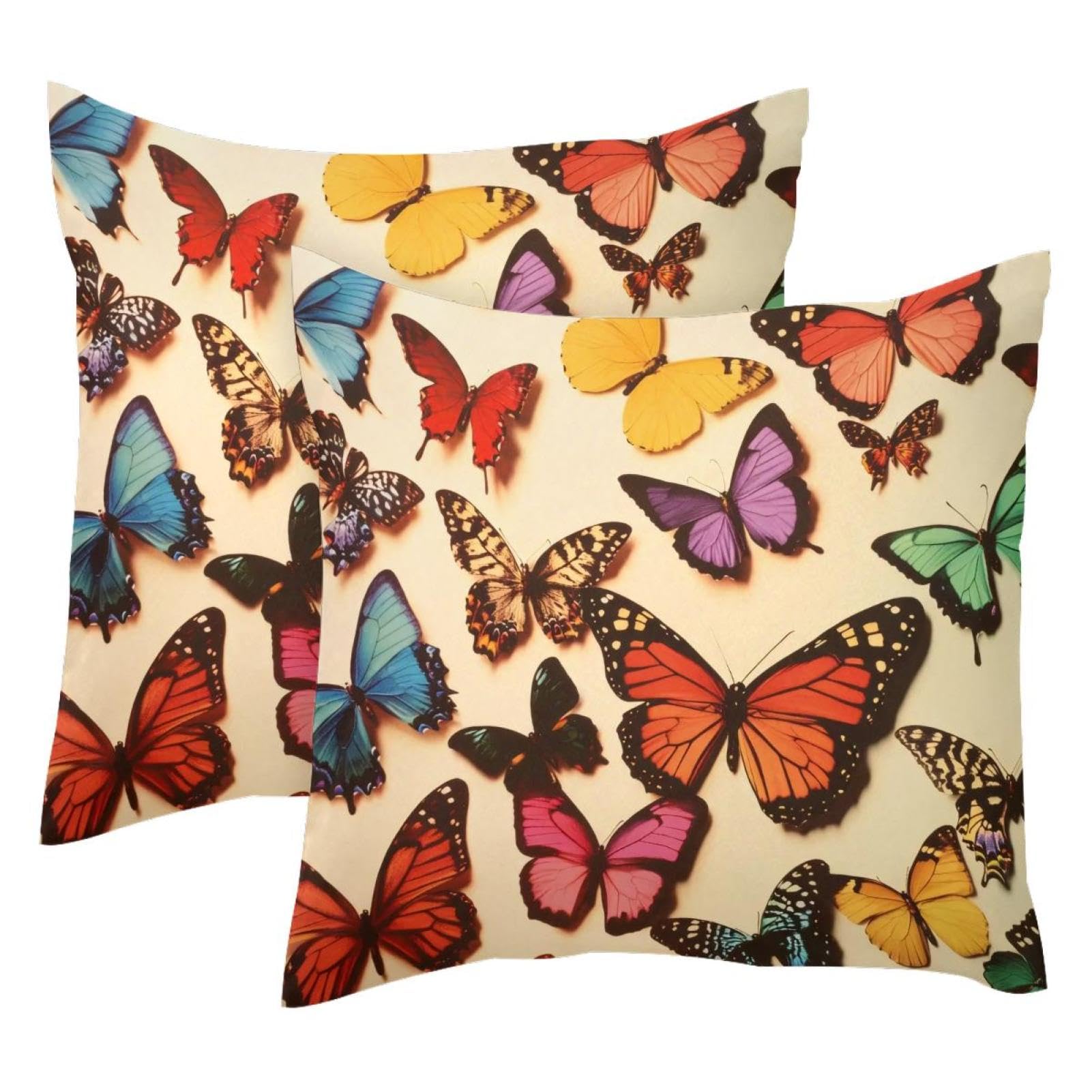 Housse de coussin en velours doux 50x50 cm avec motifs de papillons lumineux