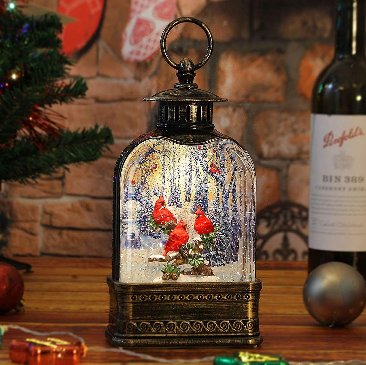 Christmas Snow Globe Lantern LED Cardinal Snow Globe Lighted Snow Globes with Swirling Glitter Christmas Decorations &Gifts