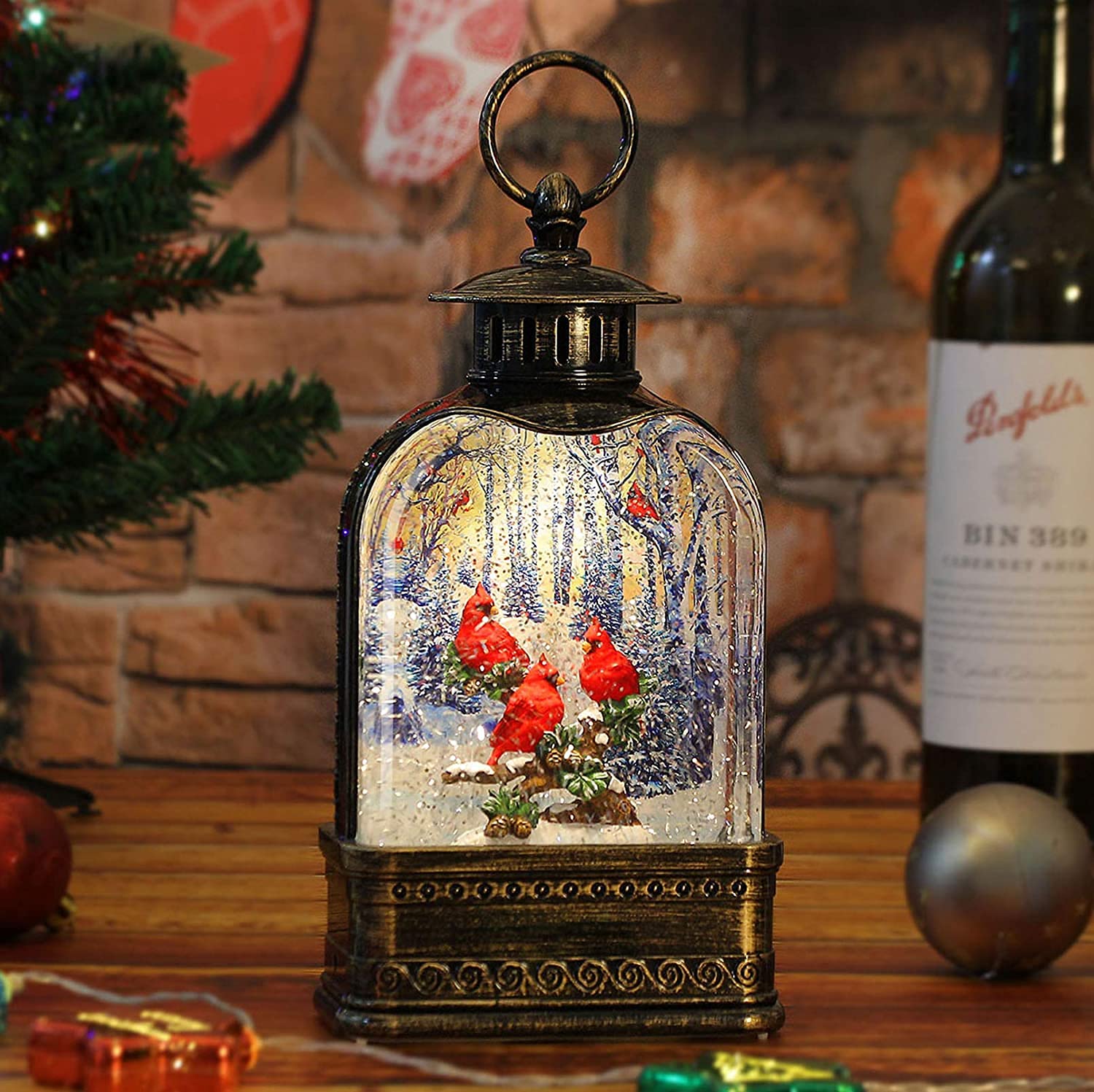 Christmas Snow Globe Lantern LED Cardinal Snow Globe Lighted Snow Globes with Swirling Glitter Christmas Decorations &Gifts