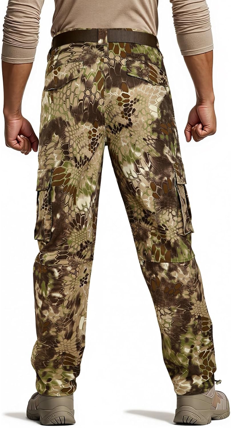 GINGTTO Men's Hunting Pants Camo Cargo Tactical Pants Lightweight Insulated Clothes Brush