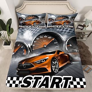 Erosebridal Sports Car Fitted Sheet for Boys Queen Rose Red Racing Car Fitted Bed Sheet Teens Adult Girls Extreme Speed Race Bedding Sets Car Theme Bedroom Decor with 1 Pillowcase Car Racing Gifts