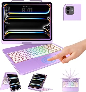 TQQ iPad Pro 13-inch Case with Keyboard M5 2025 / M4 2024, iPad Pro 13 Keyboard Case with Pencil Holder, Multi-Touch Trackpad, 360 Rotatable, 7-Color Backlit, Thin & Light Purple