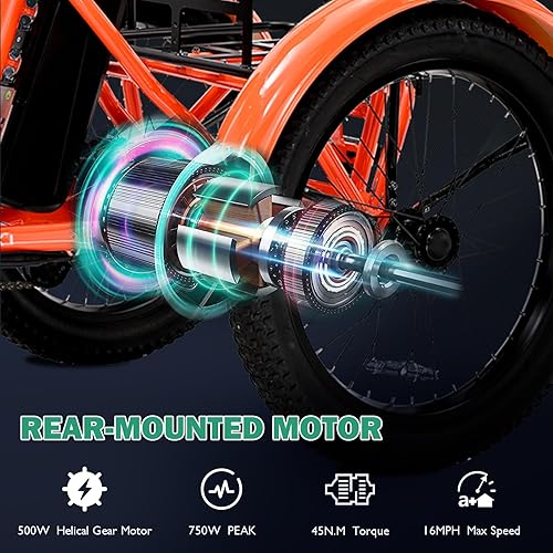 Vista 11 de LILYPELLE Triciclo eléctrico para adultos, triciclo eléctrico plegable de 500 W, triciclo eléctrico de 3 ruedas, bicicleta eléctrica motorizada