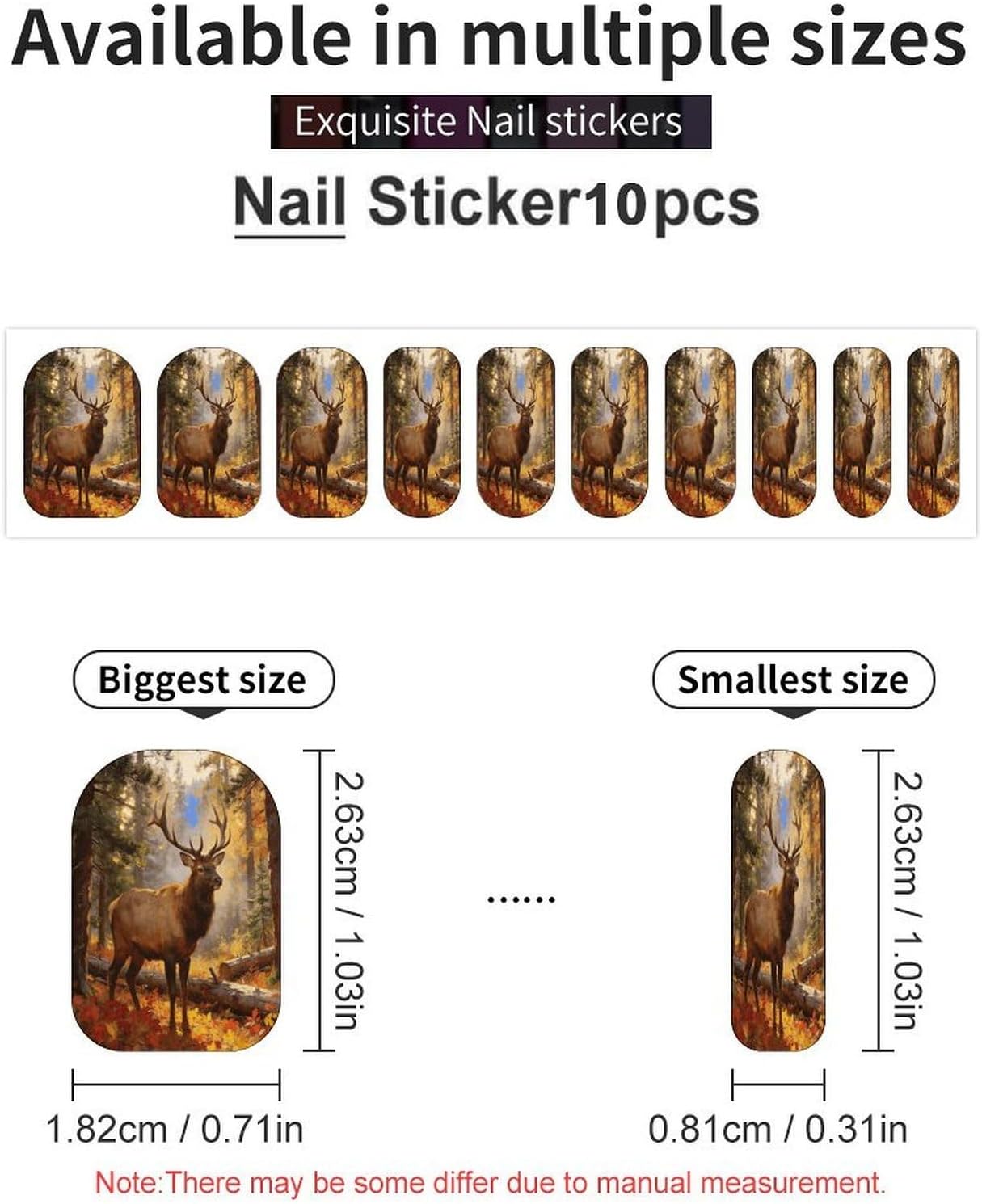 Elk Forest Landscape PaintingSummer Nail Stickers Nail Strips | Nail Art Stickers of 10 sets with decorate fingernails,toenails,artificial nails Full Cover Easy On-Off Non-Damaging