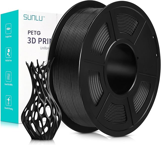 SUNLU PETG filament Neatly Wound 1,75 mm, mocny filament PETG, dokładność pomiaru +/- 0,02 mm, szpula 1 kg, czarny