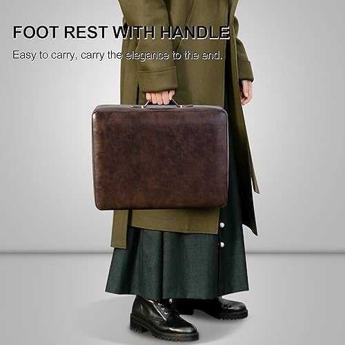 Vista 3 de Small Foot Stool with Handle, Brown Faux Leather Short Foot Stool Rest, Rectangle Storage Foot Stools Ottoman with Plastic Legs, Padded Footstool