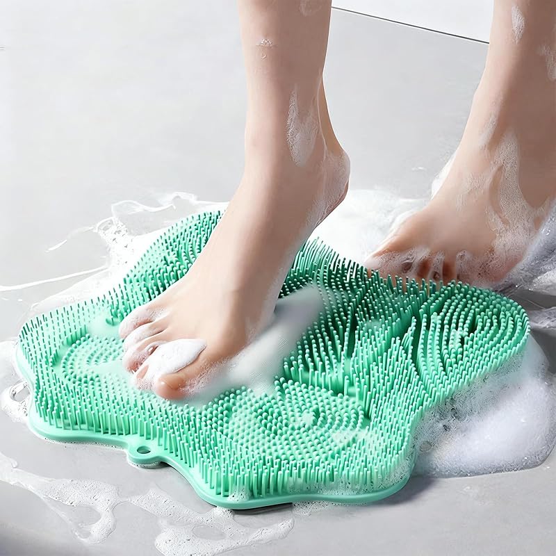 Tapete Escova para Pés e Escova de Silicone para Costas Merleu com Design de Borboleta, 3 Texturas, Verde-Menta