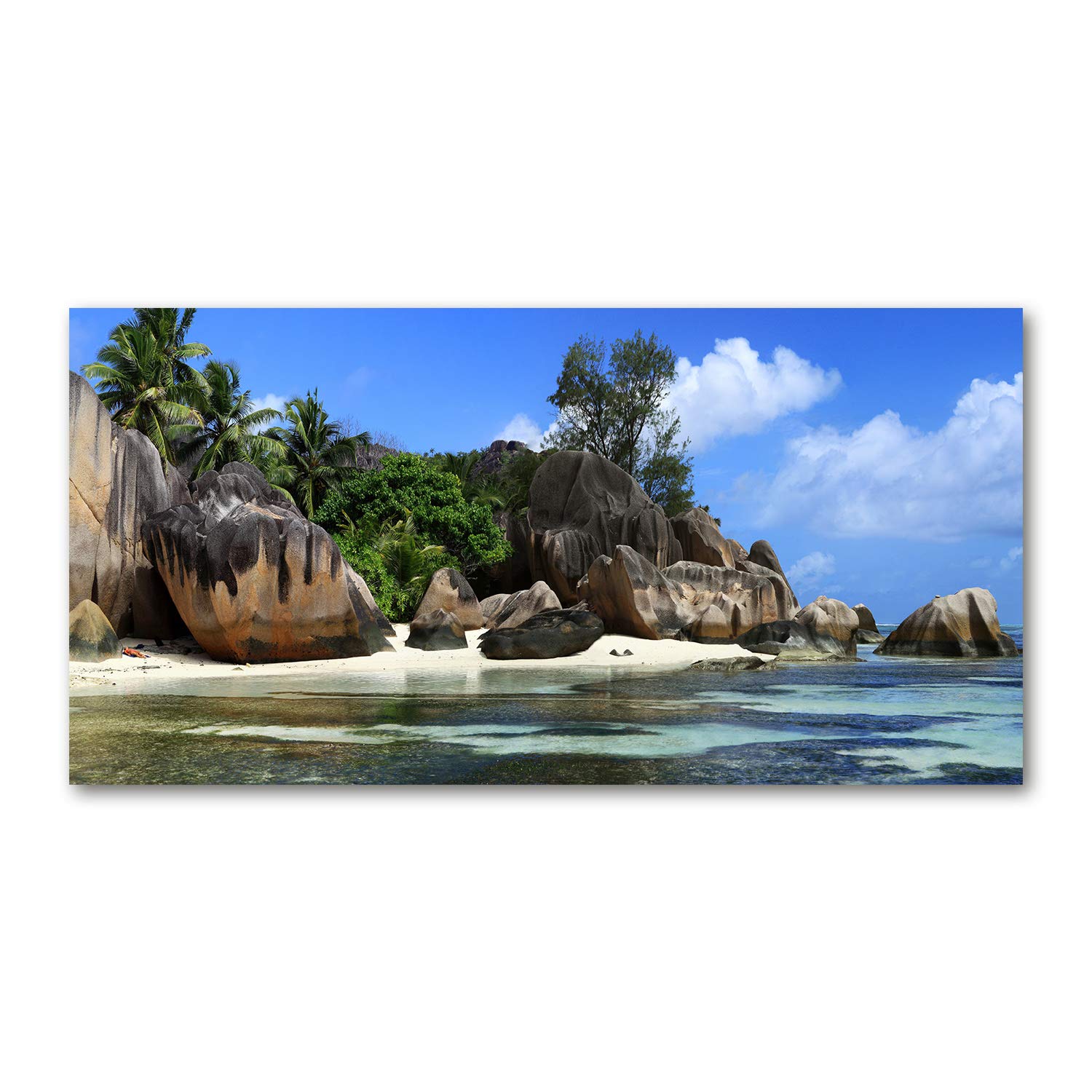 Tableau acrylique glass 140x70cm mural art déco paysage des Seychelles