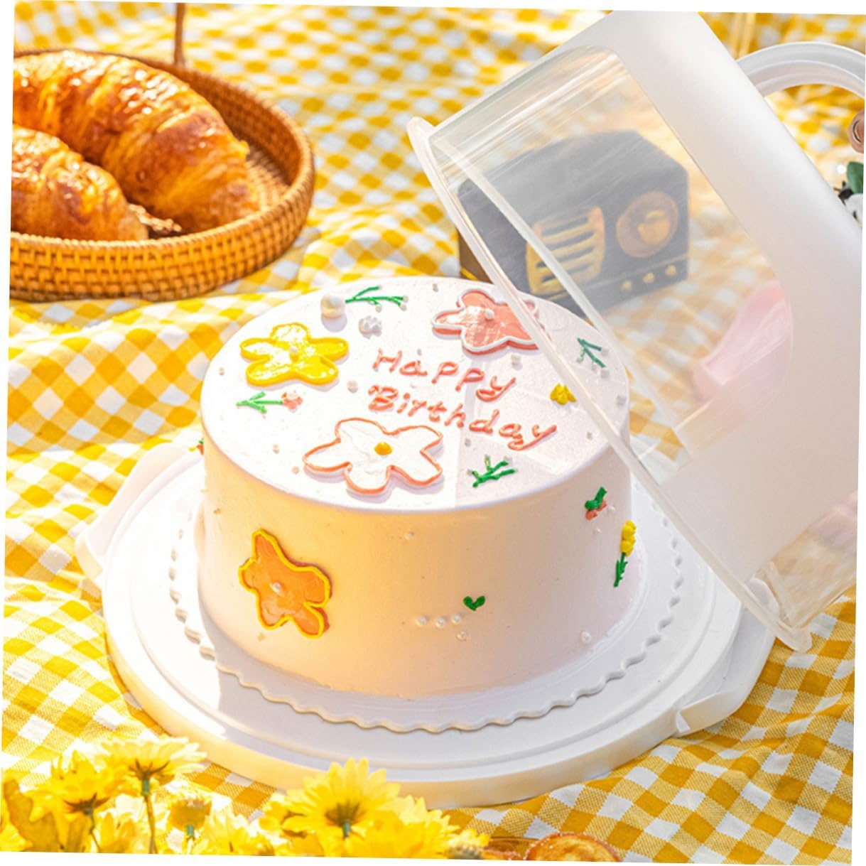 VALICLUD Reusable 8-inch Portable Cake Box with Handle Elevated White Birthday Cake Carrier Food-grade Plastic Container for Party and Home Storage