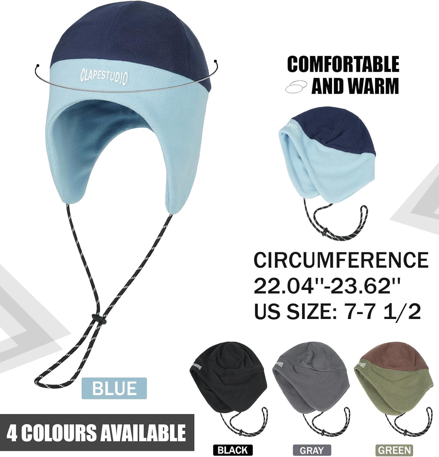 CLAPE Fleece Winter Hat with Ear Flaps, Lightweight Warm Earflap Beanie Cap Polar Fleece Peruvian Hat for Cold Weather - Image 6