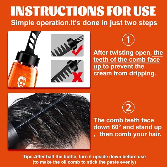 Men Hair Styling Gel with Comb, 2 In 1 Hair Wax Gel With Comb, Long Lasting Fluffy Men Fast Build Hair Salon Styling Gel, Hair Wax Gel Styling Moisturizing Long-lasting