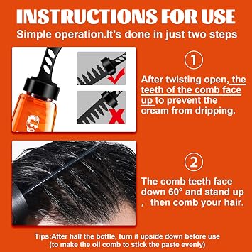 Men Hair Styling Gel with Comb, 2 In 1 Hair Wax Gel With Comb, Long Lasting Fluffy Men Fast Build Hair Salon Styling Gel, Hair Wax Gel Styling Moisturizing Long-lasting