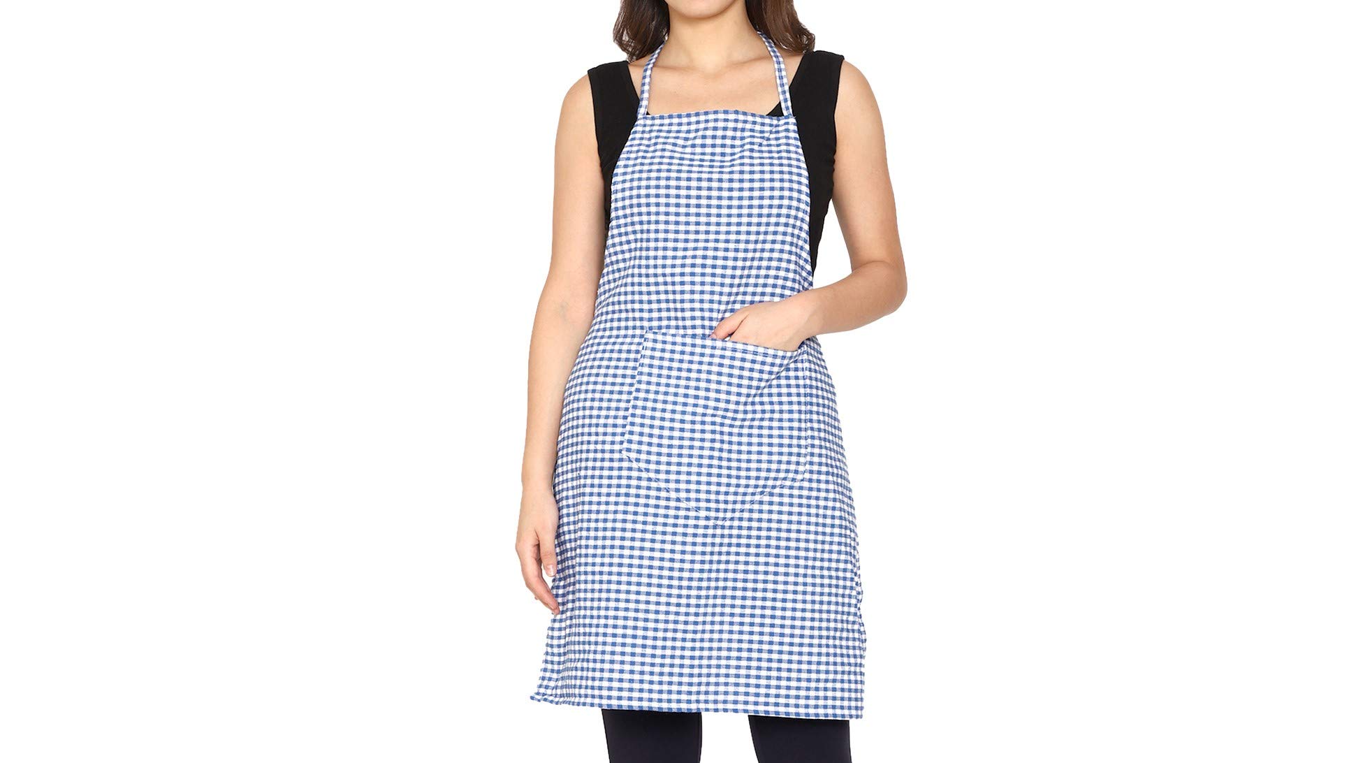 Cotton Apron 100% Cotton Checkered Kitchen Apron with Front Center Pocket