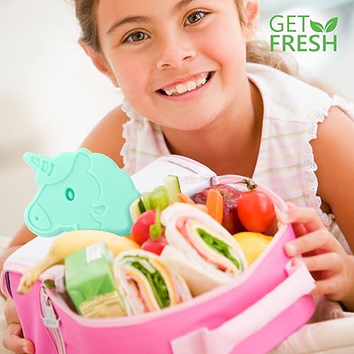 Miniatura 7 de GET FRESH Mini bolsas de hielo para congelador para niños, paquete de 4 bloques de congelador pequeños de unicornio para bolsas frías y loncheras -