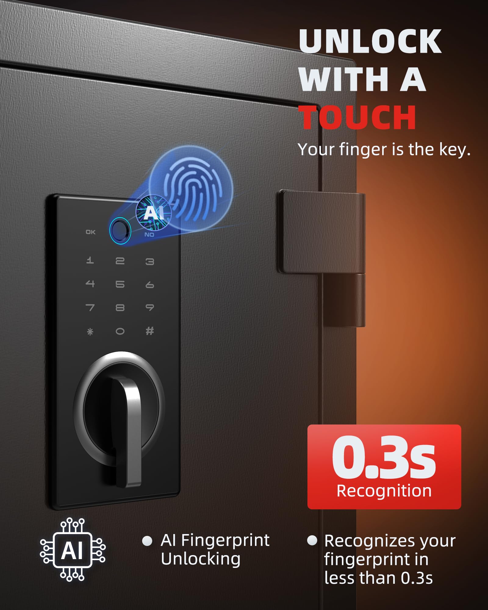 DAYI Cassaforte ignifuga, cassaforte biometrica a prova di impronte digitali da 0,9 metri cubi, per documenti di casa, denaro, touchpad digitale, sistema di allarme doppio – DY-60FP
