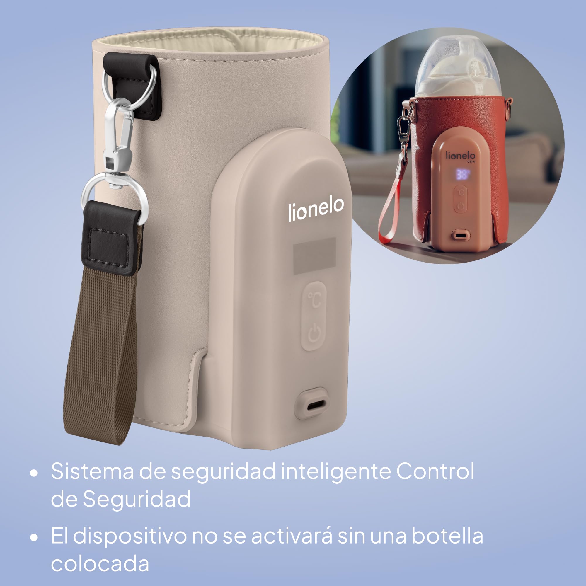 LIONELO Thermup Go Evo Calientabiberones Portátil Para Bebé, Mantiene los Líquidos Calientes, 5 Temperaturas de Funcionamiento de 38 a 50 oC, hasta 9 horas de Funcionamiento Pantalla LCD (Beige topo) | Mantiene calientes los líquidos, 5 temperaturas de 38