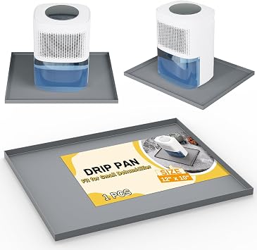 Dehumidifier Drip Pan for Leaks, 12 x 10 Dehumidifier Mat with Raised Edge, Non-Slip Waterproof Drip Pan for Dehumidifiers, Prevent Water Leakage and Floor Damage, Gray