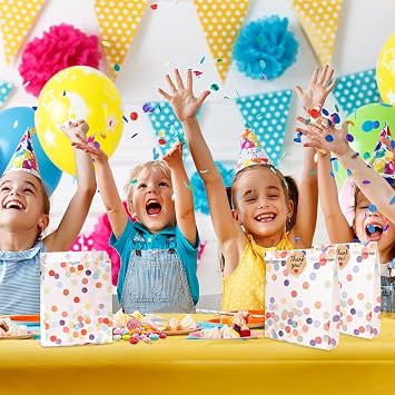 Rainbow Dots Party Bags 50Pcs Party Bags for Kids Party Paper Party Bags