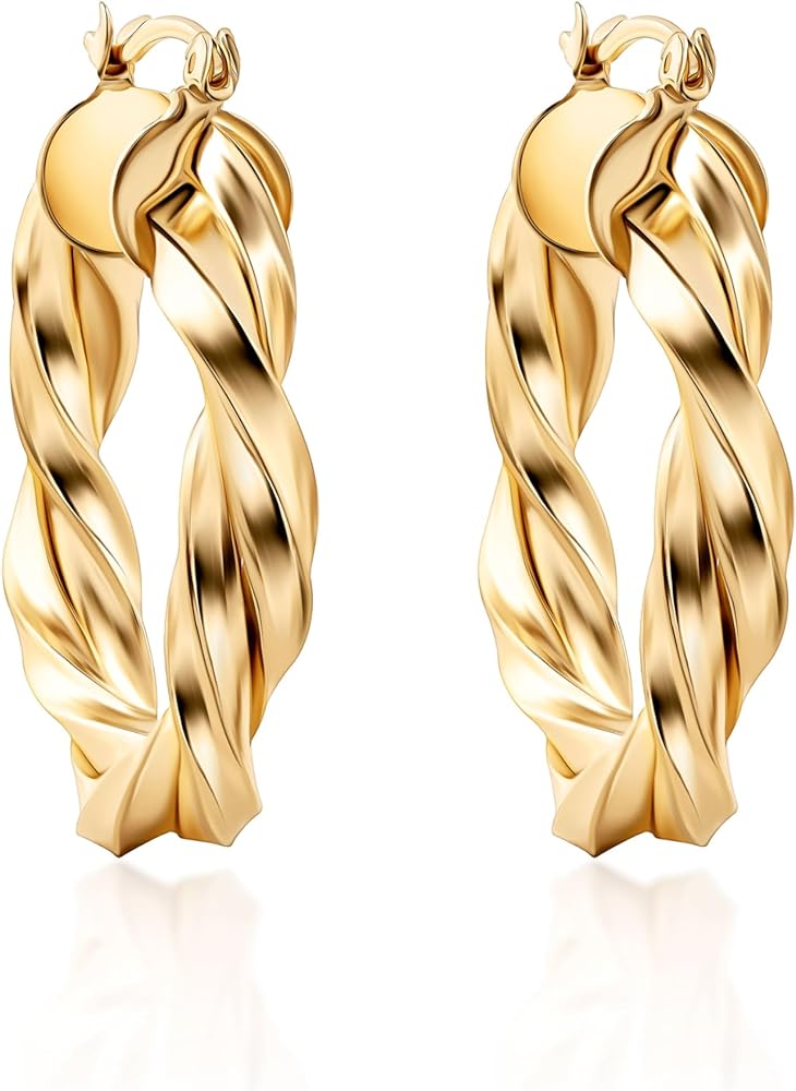 Amazon.com: Barzel 18K Gold Plated Twisted Hoop Earrings