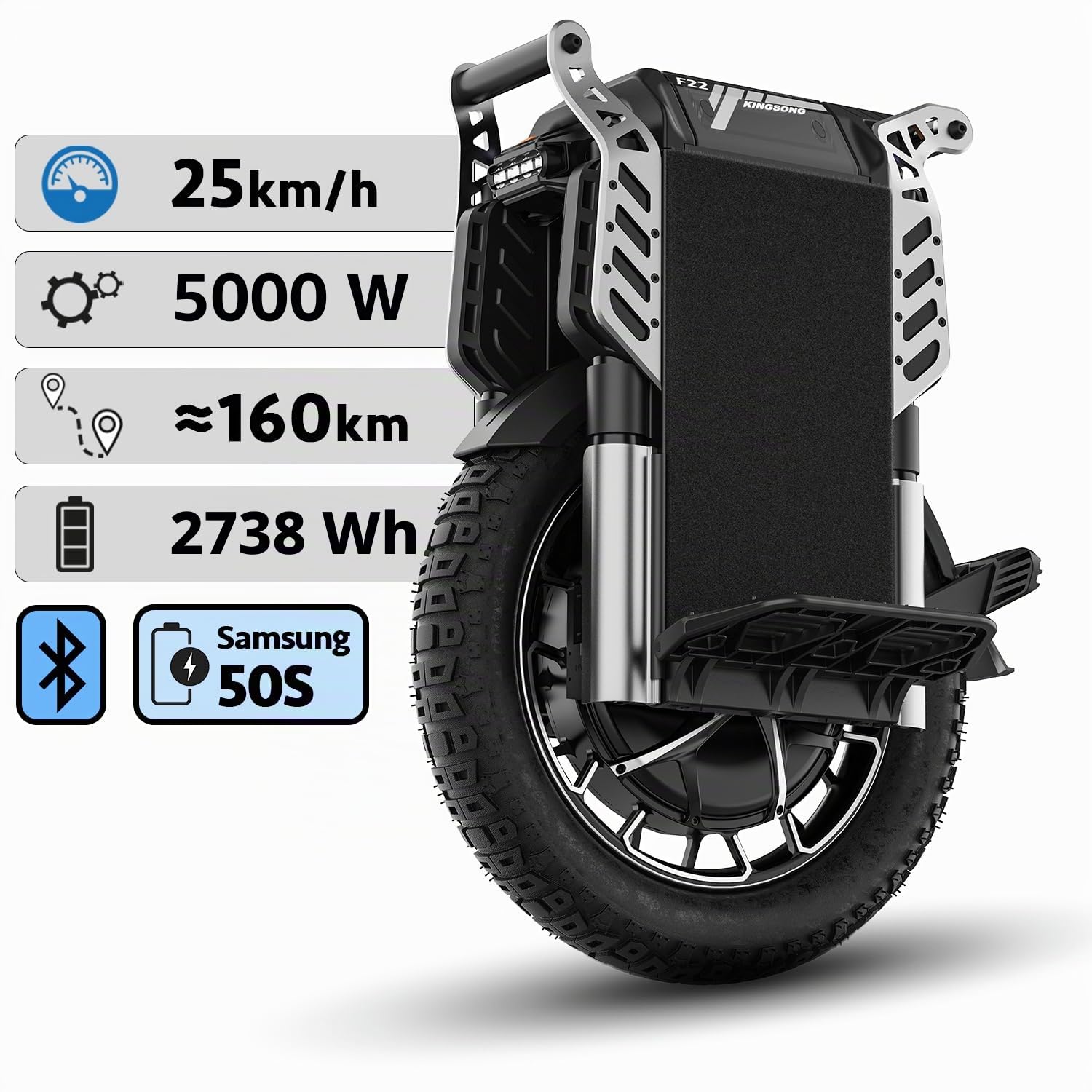 KINGSONG Gyroroue Electrique F22 Pro, Adulte, Noir, Taille Unique EU, Suspensions, Moteur 5500W, Autonomie jusqu'à 160km, 25km/h, Pneu Gonflable 20", Tout Terrain et Puissante