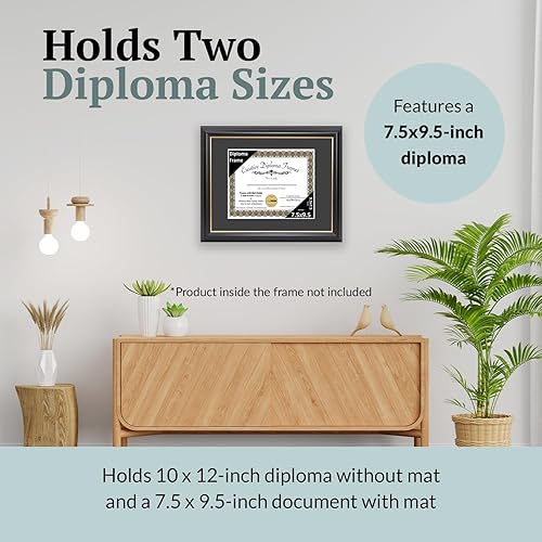 Miniatura 4 de Creative Picture Frames - Marco de diploma negro de 7.5 x 9.5 pulgadas con borde dorado, alfombrilla negra de vidrio de alta resistencia y