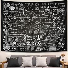 Uokiuki Science Tapestry - Educational Wall Hanging for Teen Teacher Student, Hand Drawn Formulas on Chalkboard for Classroom Bedroom Living Room Dorm - 80 X 60 Inch