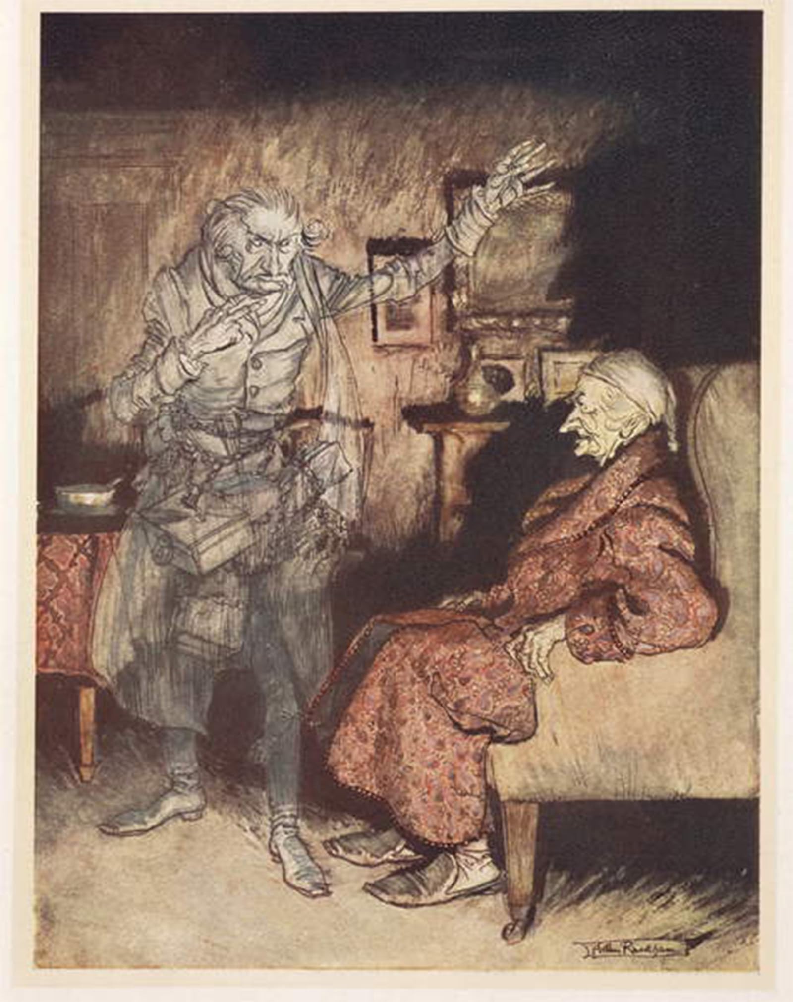 ARTXLXXBN Famous Painting Canvas Artwork Graffiti Print Illustration of Scrooge with the Ghost of Christmas Past by Arthur Rackham Portrait Canvas Image for Home Decor 60x90cm