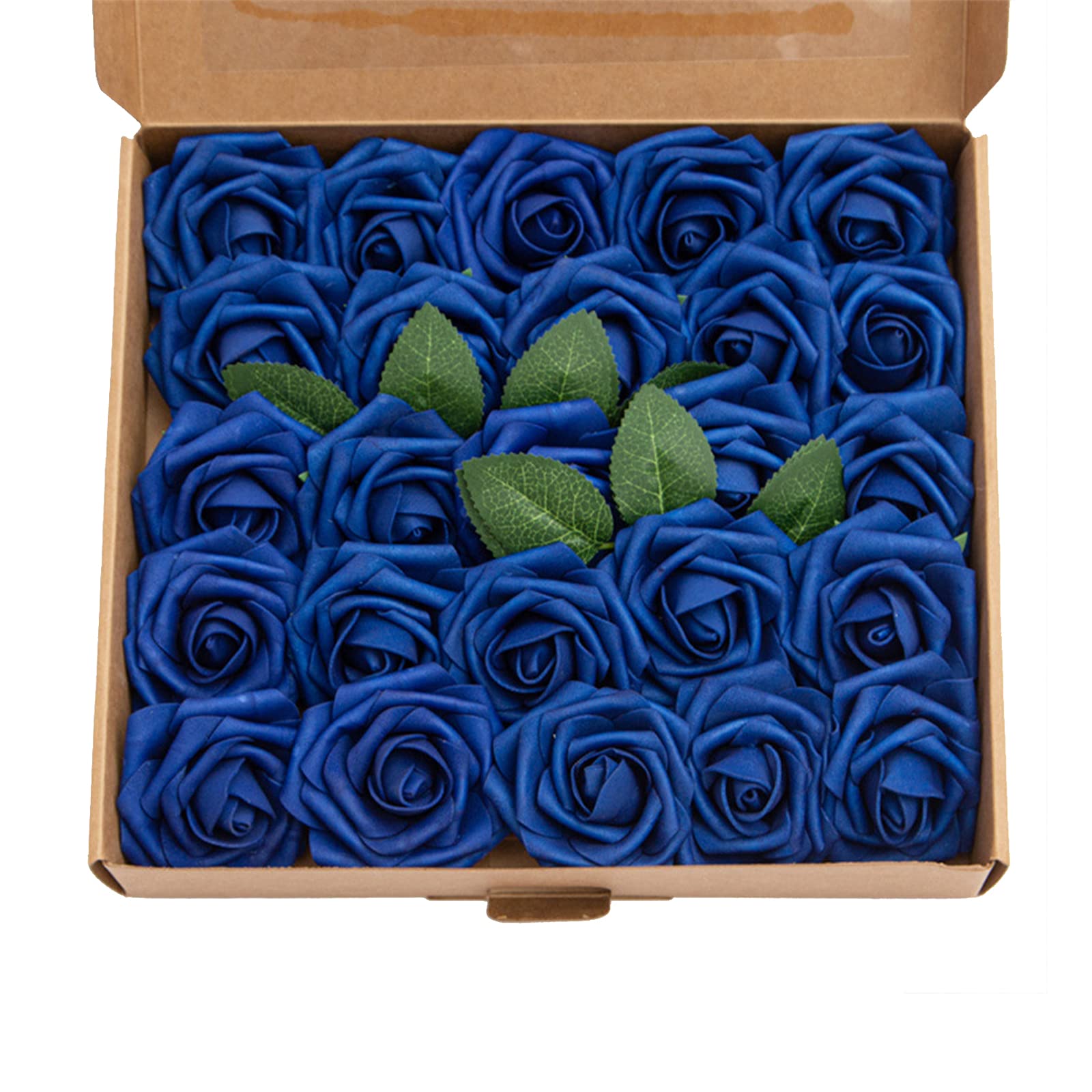 Qyljzb Navy 25Pcs Artificial Rose Flowers Foam Roses, Real Looking Fake Rose Foam Flower With Stem For Diy Wedding Bouquets Centerpieces Floral Arrangements Decorations(Navy)