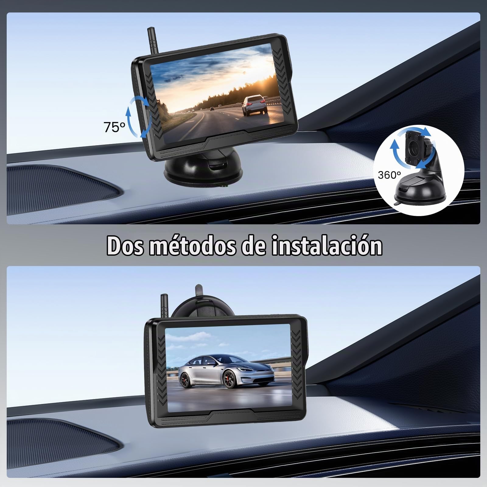 Kit de Cámara de Retroceso Inalámbrica con Monitor LCD de 5 Pulgadas AHD, Visión Nocturna Superior, Impermeable IP69, 12V para Coche, Camión, Furgoneta y Remolque