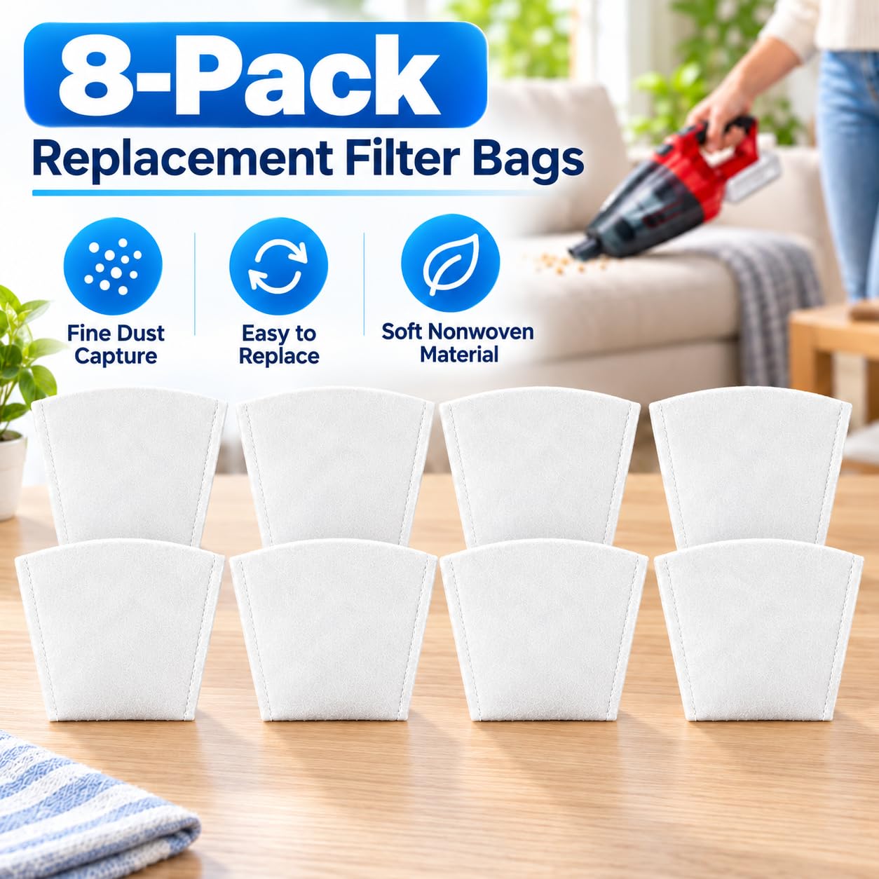 Bolsas Filtro aspiradora para Ozito PXHVS-250U, Pack de 8