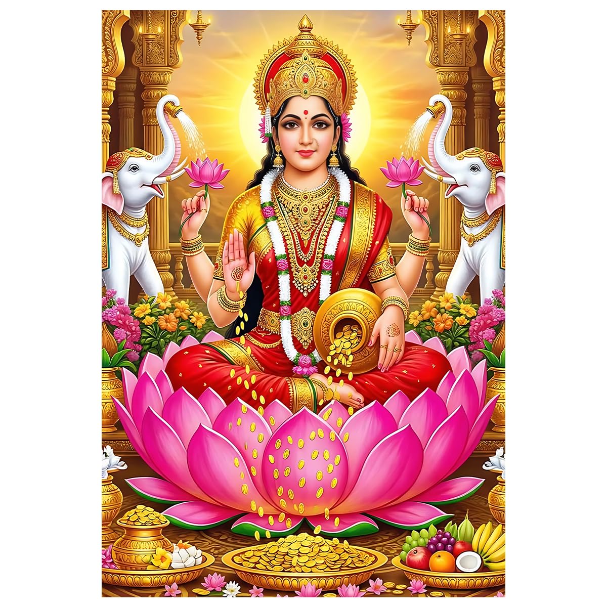 Maa Lakshmi Sitting on Pink Lotus Wall Sticker | Divine Wealth & Prosperity Vinyl Wall Decal for Pooja Room, Living Room, Office-picture-13