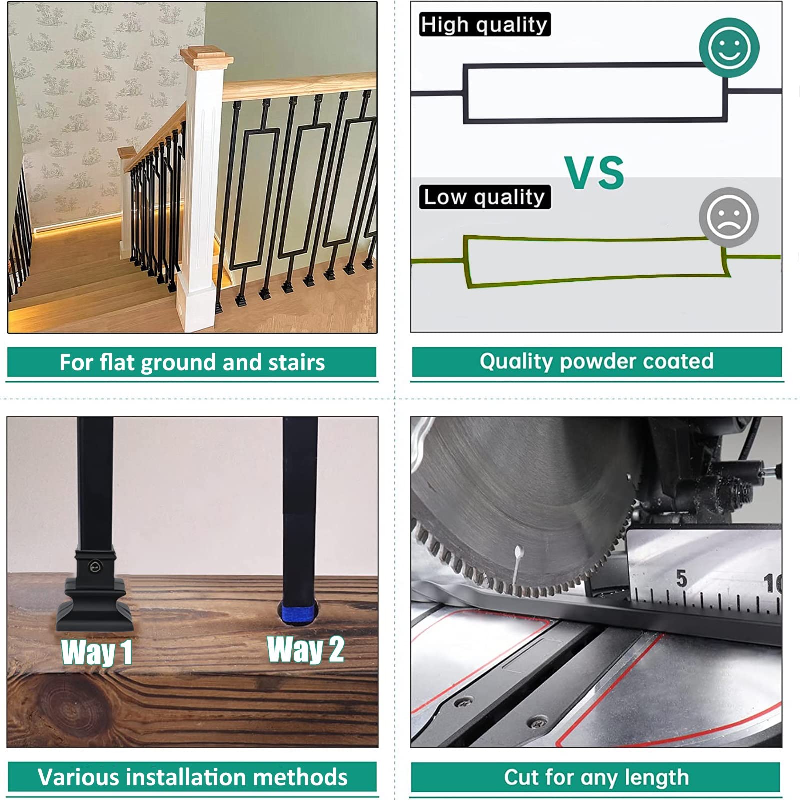 Wysokowydajne metalowe wrzeciona balustrady na schody poręcz nowoczesny wystrój do domu ogrodu ściana podwójny panel willa lądowanie płot post 1/2/5/10 szt. (100 cm 110 cm 120 cm 130 cm 140 cm 150 cm