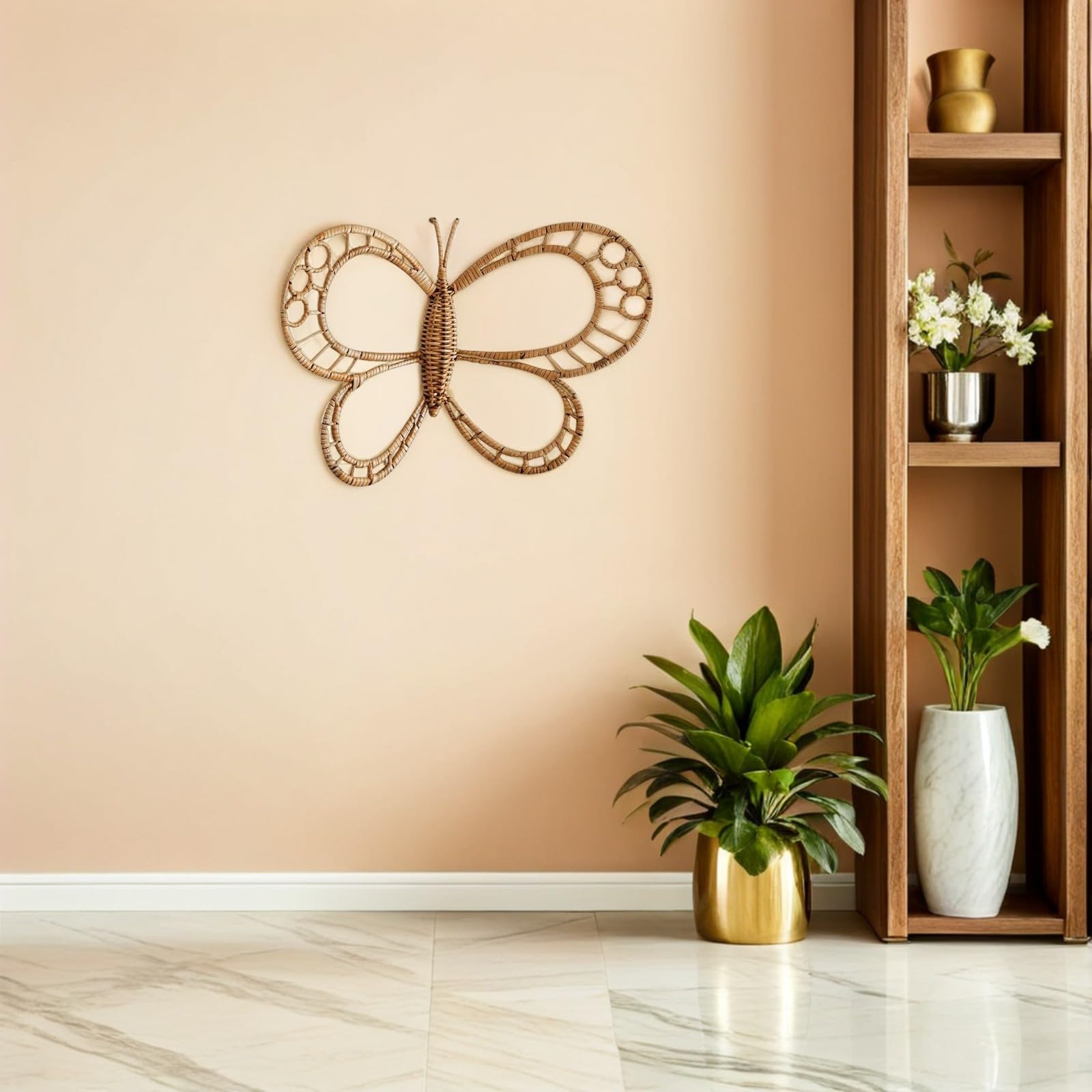 POPETPOP Colgante de Pared de Ratán en Forma, Decoración de Mimbre para Granja y Dormitorio Sistema de Montaje sin Esfuerzo