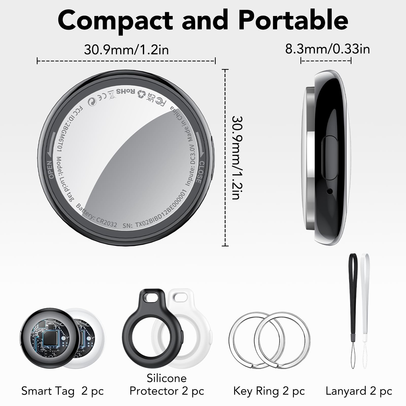 Air Tracker Tag Bluetooth Item Finder 2 Pack Black and White, Compatible with Apple Find My APP (iOS Only), 100dB Beep Tag, Replaceable Battery, Item Finder and Locator for Keys/Luggage/Bags/Wallets — view 6