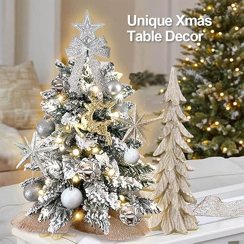 Miniatura 9 de Árbol de Navidad pequeño con luz para mesa, mini árbol de Navidad de mesa con decoración, árbol de Navidad artificial flocado preiluminado de 2 pies