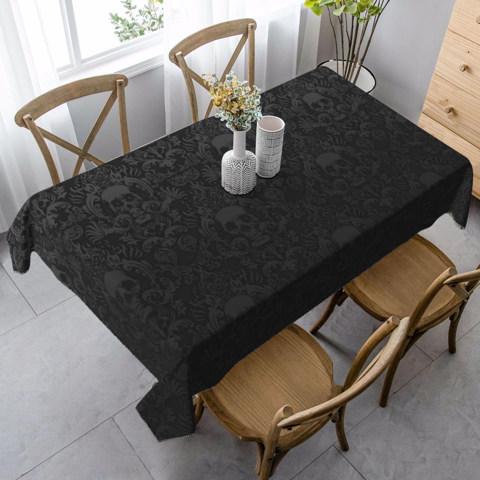 AUGUSTRUSH 140x90 Cm Rectangle Tablecloth, Gothic Wallpaper Skull Tablecloths, Soft Washable Durable Table Cover For Dining, Party Wrinkle-Resistant Table Cloth For Travel, Wedding, Cafe, Picnic