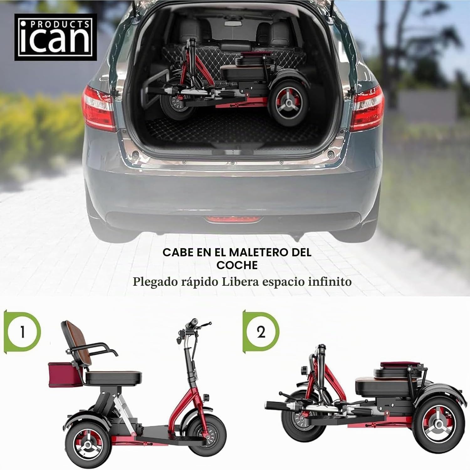 Patinete Eléctrico Plegable Ligero De 3 Ruedas Compacto Ligero Portátil Para Personas Mayores Y Discapacitadas