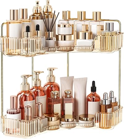 Corner Bathroom Counter Organizer, 2-Tier Vanity Makeup Countertop Tray