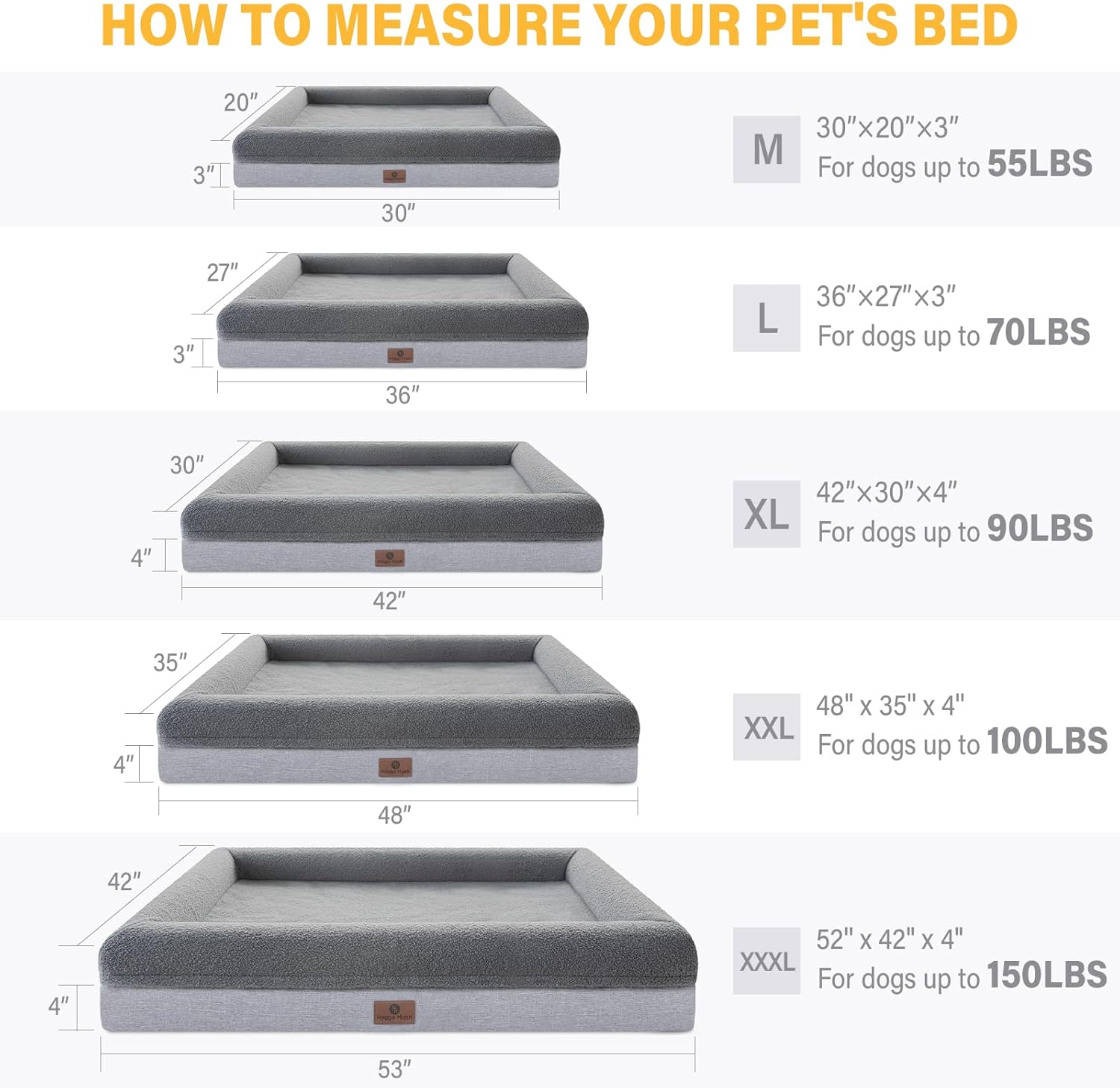 review Hygge Hush Dog Beds for Large Dogs, Orthopedic Large Dog Bed Memory Foam Soft Portable Pet Sofa Waterproof Dog Bed Durable Pet Bed with Non-Skid Bottom and Washable Removable Cover Dog Bed for Crate