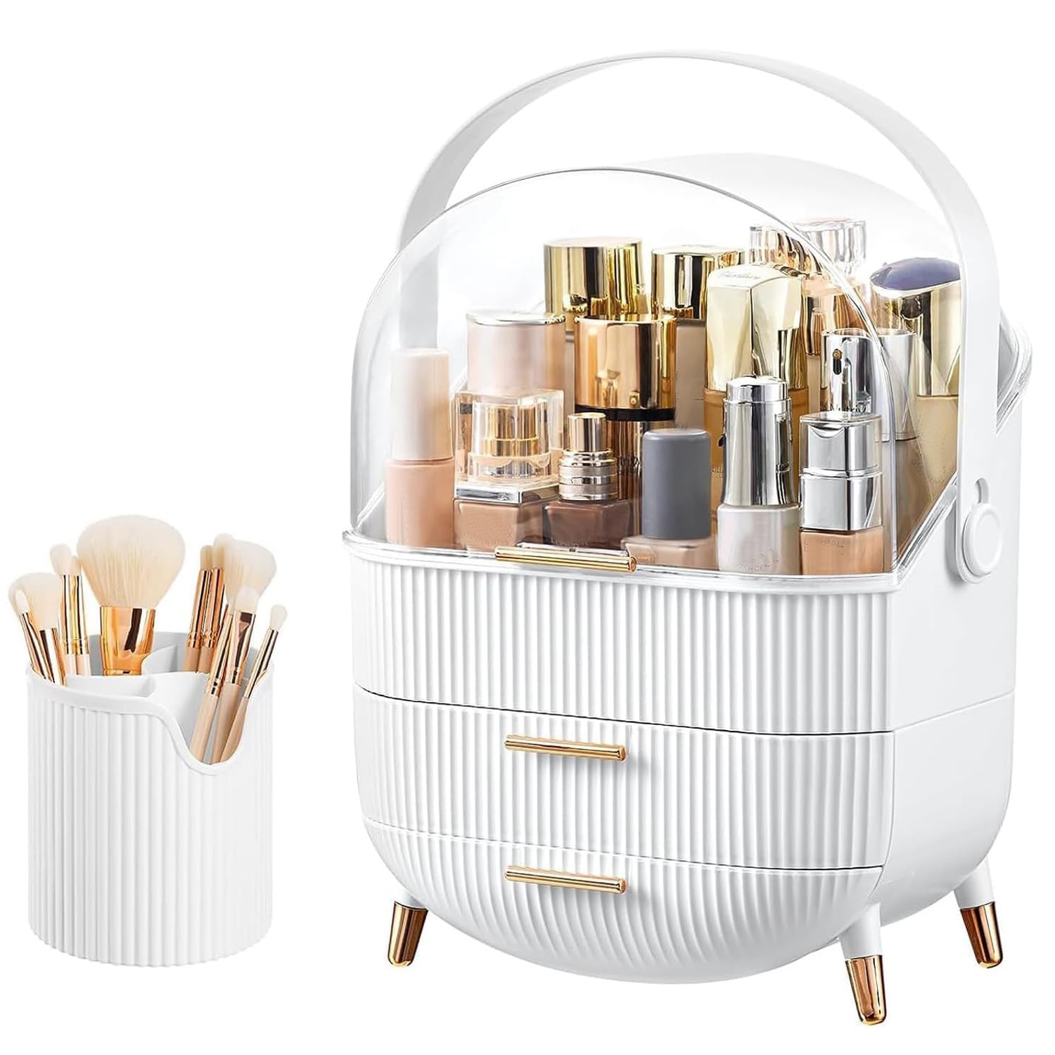 Kousee Makeup Organiser and Storage, Portable Waterproof Dustproof Organizer with Lid, Cosmetic Display Case Skincare Organizers for Vanity, Bathroom, B-White