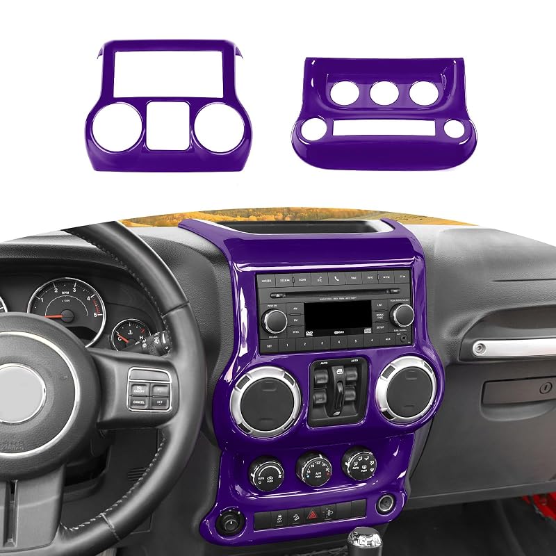 Capa decorativa para painel Jeep Wrangler JK JKU, acabamento roxo para controles do rádio e ar-condicionado, ABS, 2 peças